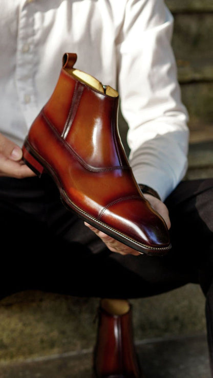 Black Toe Cut Side Zip Ankle Leather Boots | Hides&Cult
