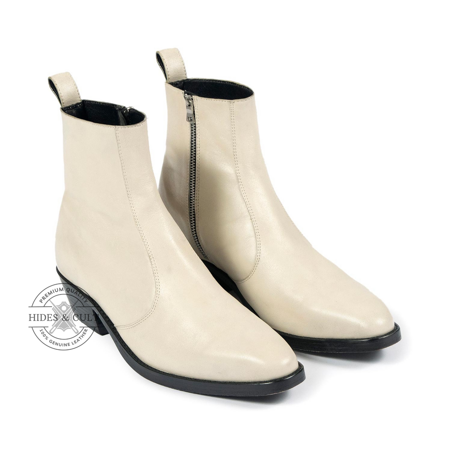 Off White Genuine Leather Chelsea Boots Cuban Heel - Clearance Sale | HidesandCult