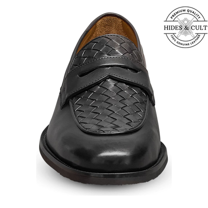 Black Hand Woven Vamp Party-wear Leather SlipOn Loafers | Hides&Cult