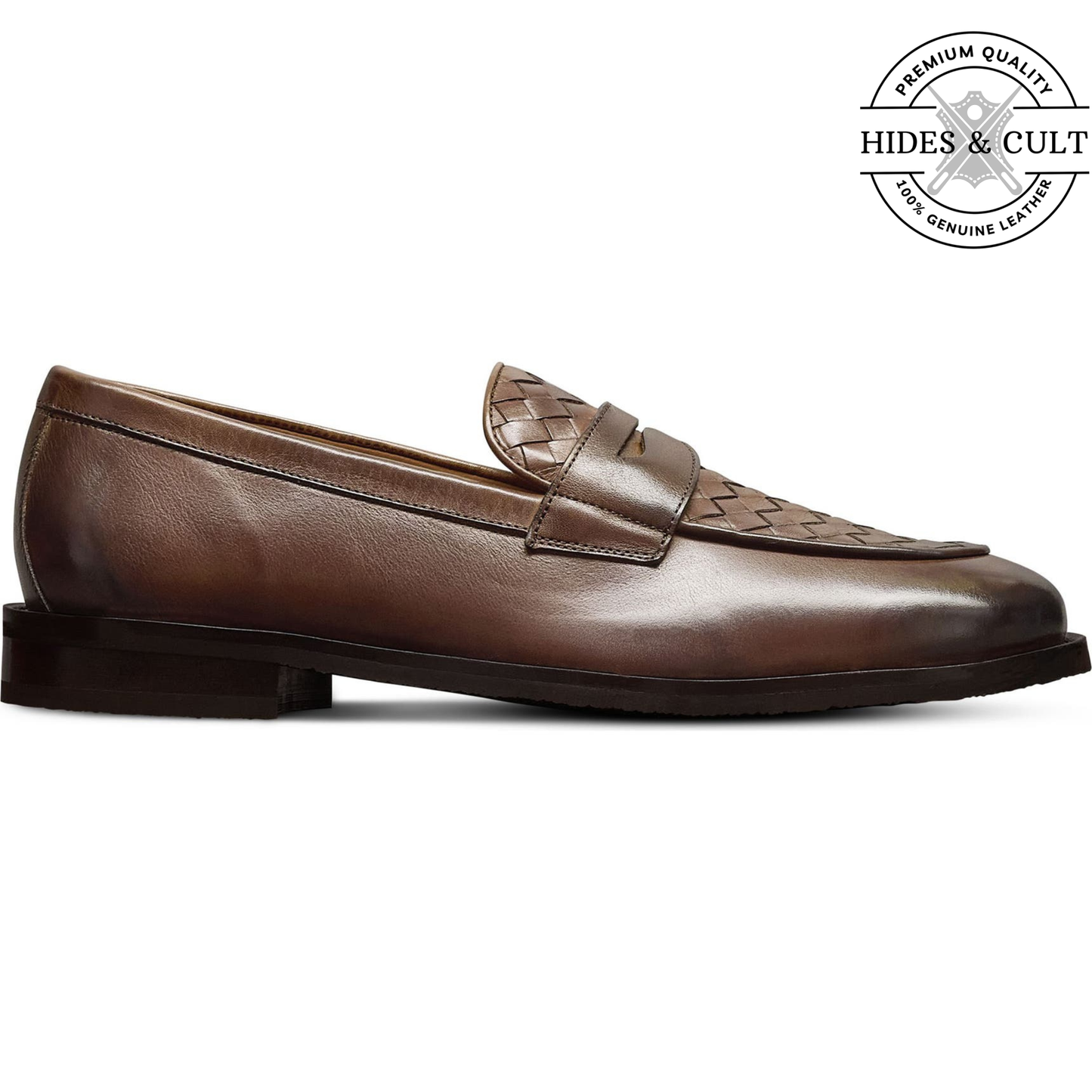 Brown Hand Woven Vamp Party-wear Leather SlipOn Loafers | Hides&Cult
