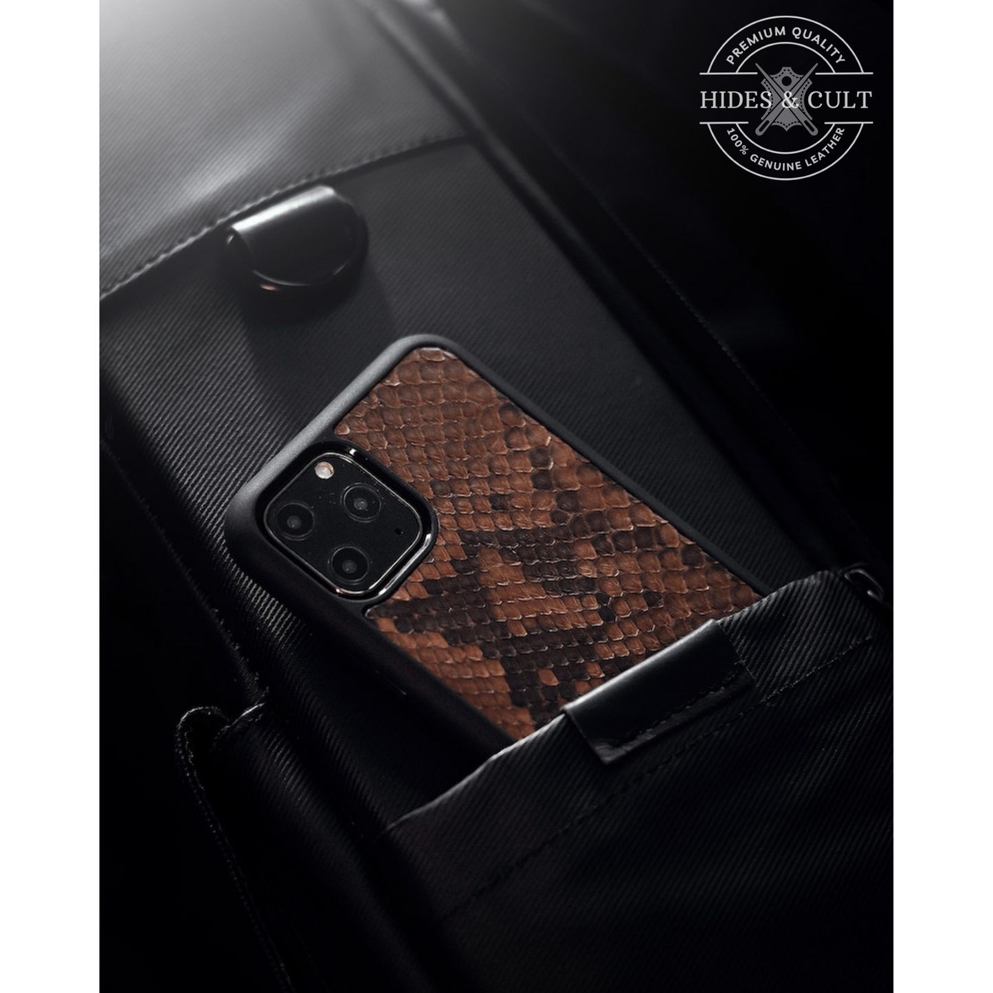 Luxury Brown Exotic Python Print Shockproof Genuine Leather Iphone Case