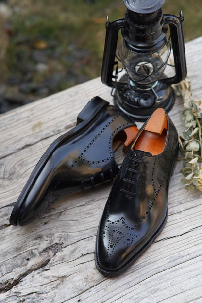 Black Wholecut Brogue Oxfords | Hides&Cult