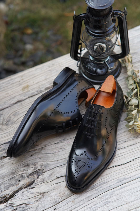 Black Wholecut Brogue Oxfords | Hides&Cult