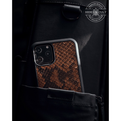 Luxury Brown Exotic Python Print Shockproof Genuine Leather Iphone Case