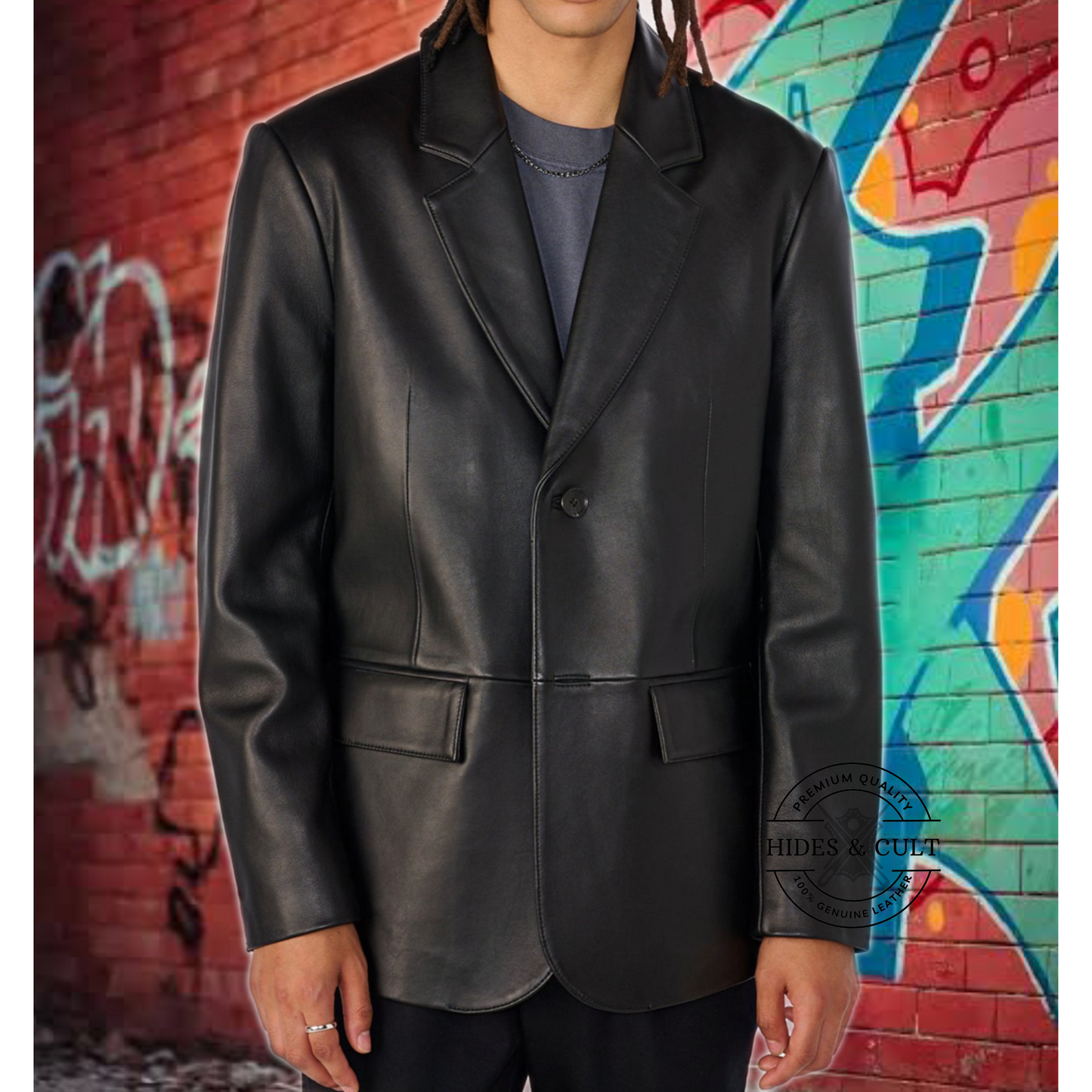 Men's Black Slim Fit Leather Blazer