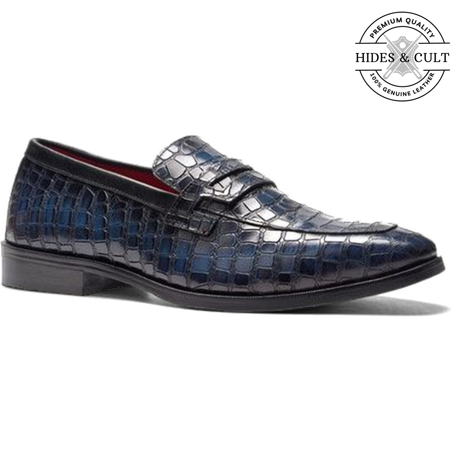 Blue Tone Croc Leather Moccasin Loafers | Hides&Cult