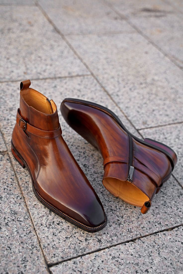 Patina Brown Classic Italian Single Strap Chelsea Boots | Hides&Cult