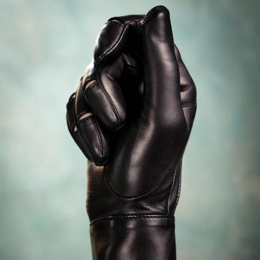 Unisex Minimal Long Black Genuine Leather Gloves