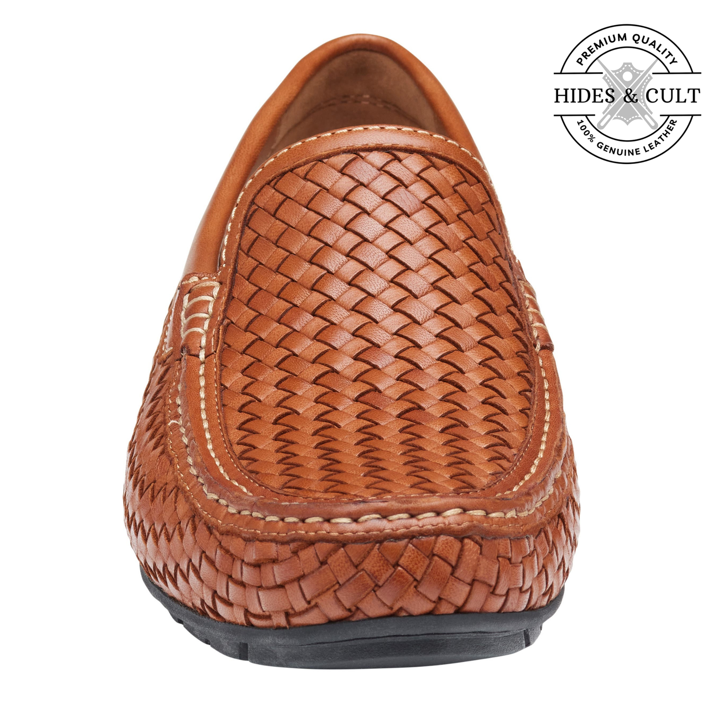 Tan Brown Woven Effect Leather Loafers | Hides&Cult
