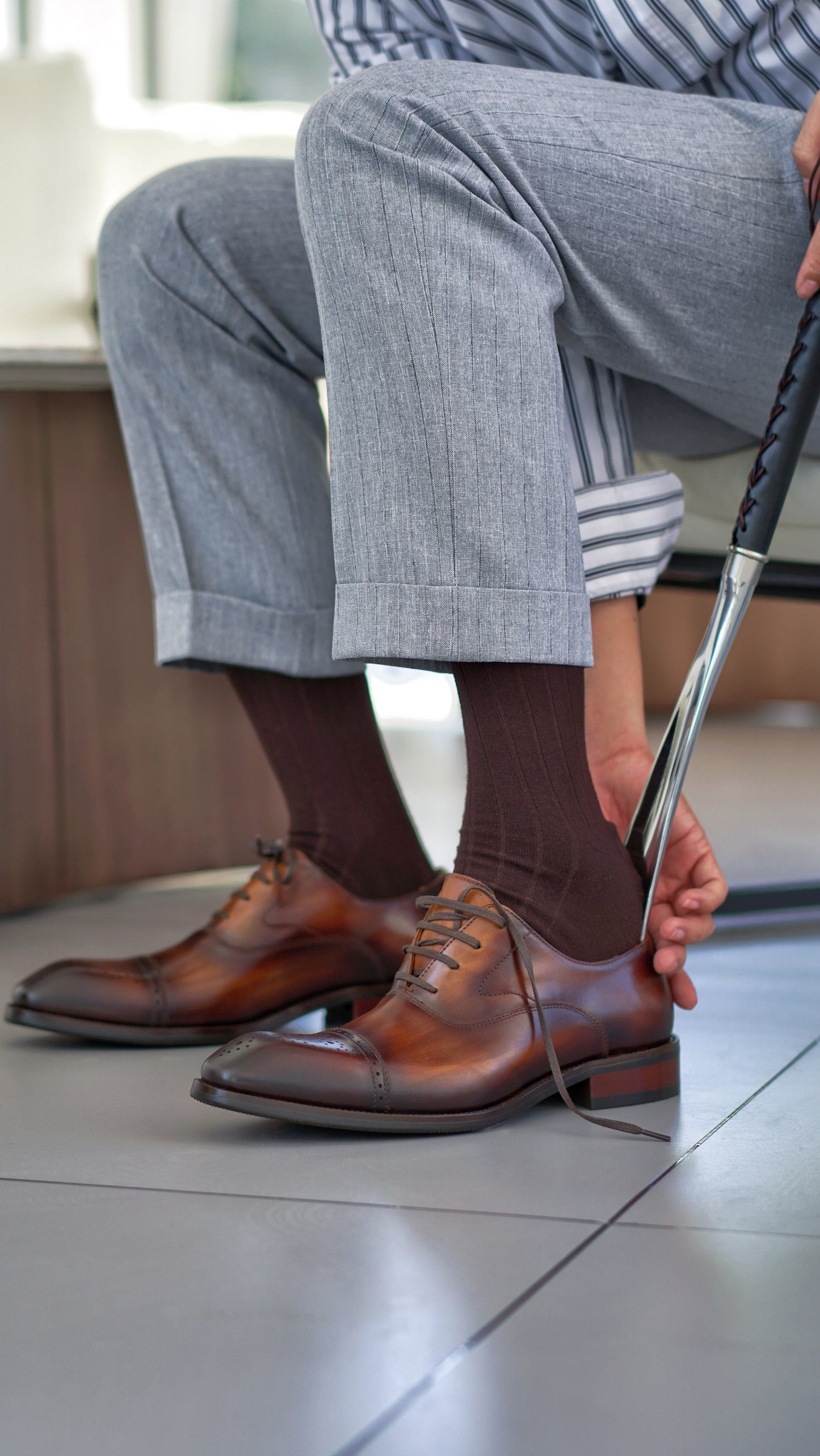 Patina Brown Burnish Toe-Cut Oxford Brogue Shoes | Hides&Cult