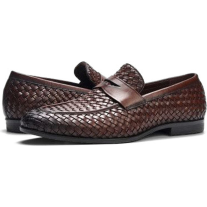Brown Woven Party-wear Leather SlipOns | Hides&Cult