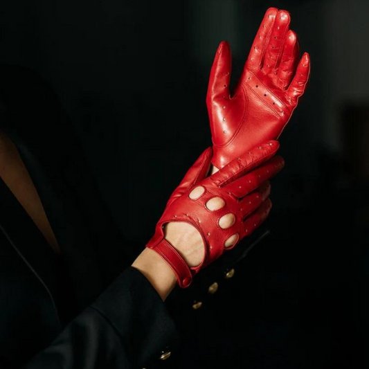 Red/Hot Pink Handmade Leather Driving Gloves for Women