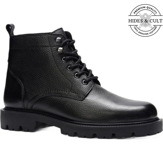 Black Milled Rugged Leather Boots | Hides&Cult