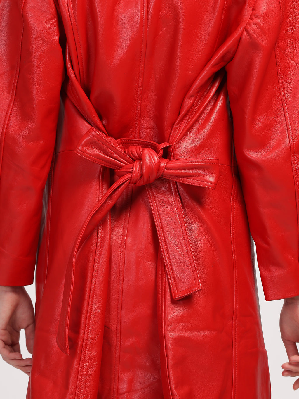 Womens Red Leather Trench Coat Long Coat