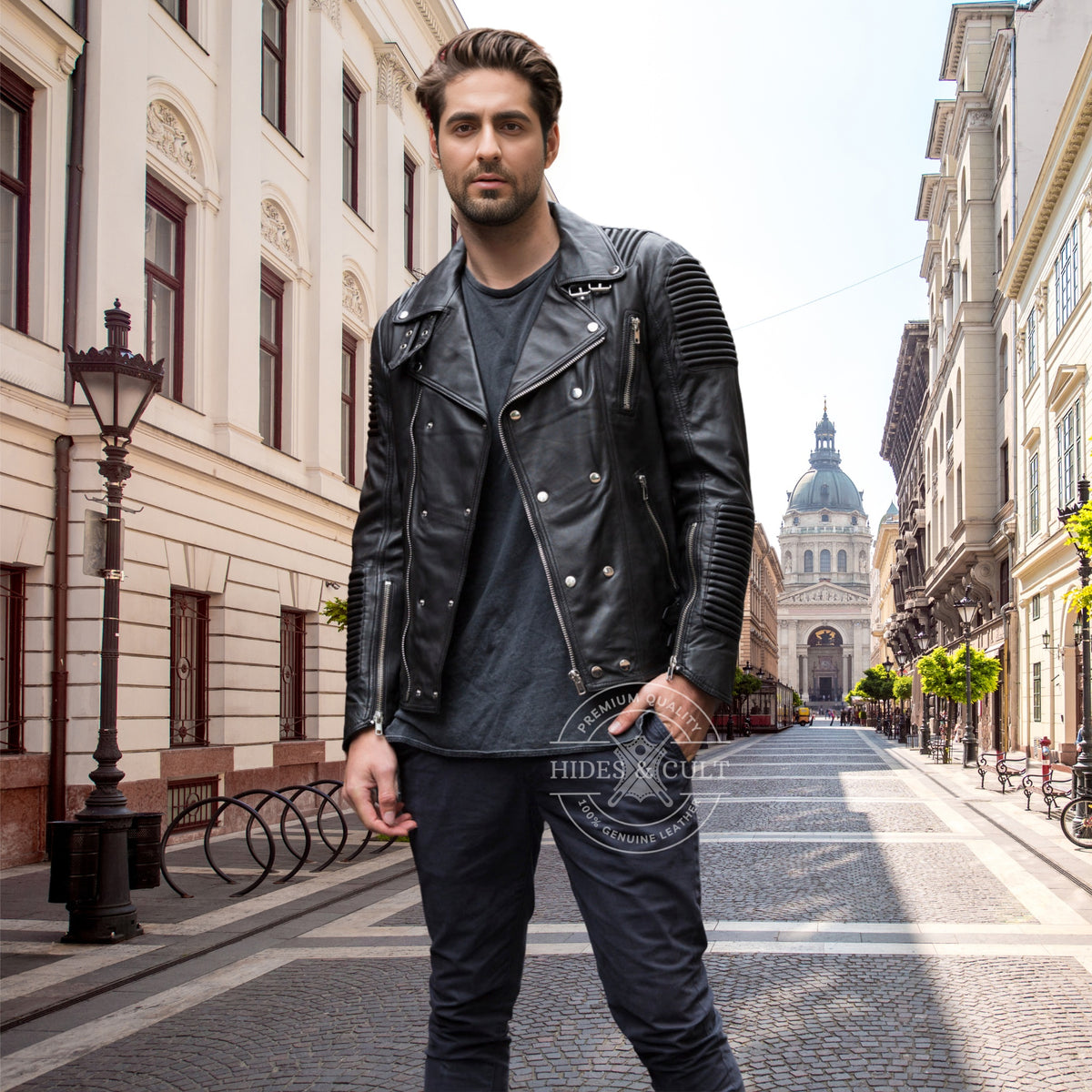 Mens Black Slim Fit Motorcycle Biker Leather Jacket