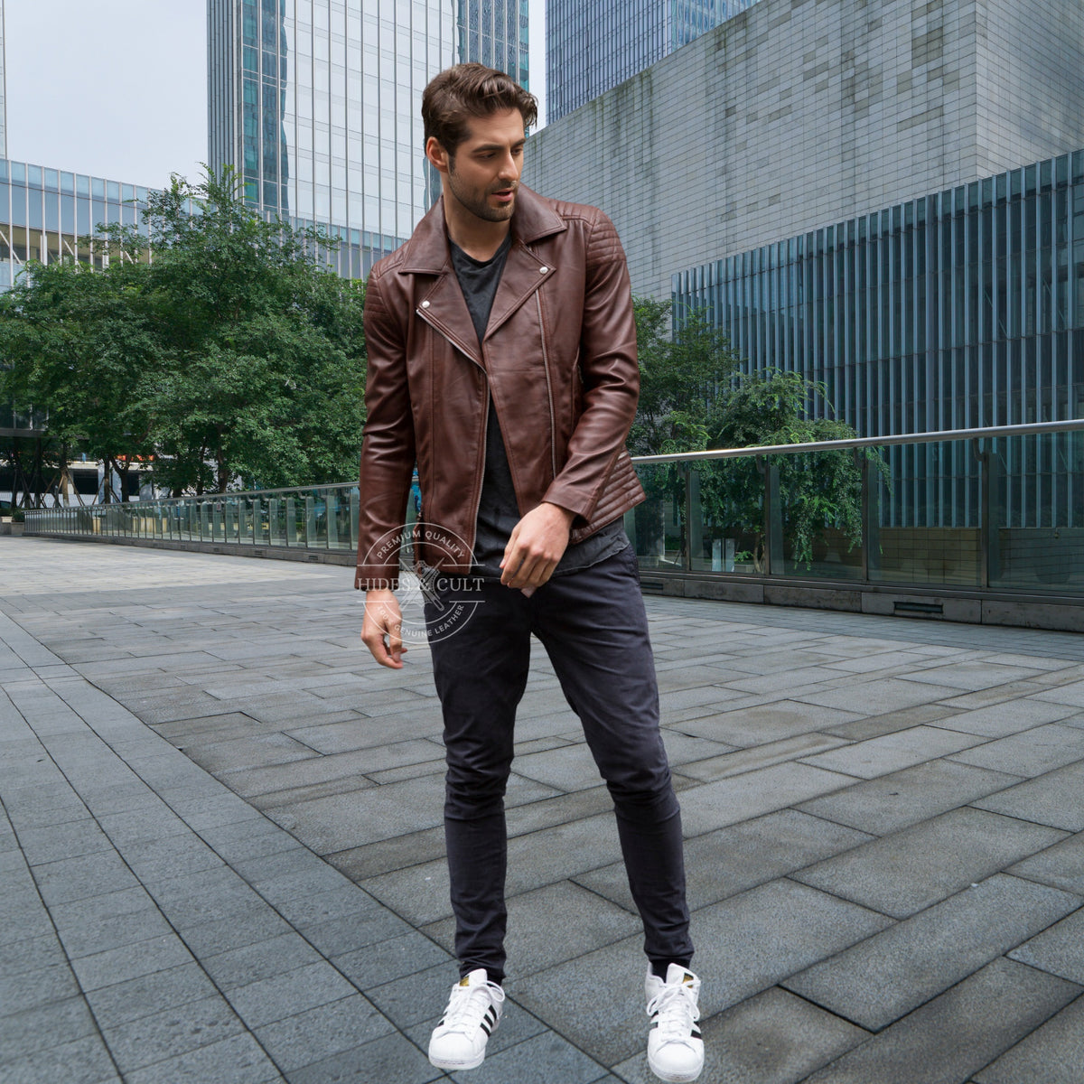 Mens Brown Tailored Motorcycle Biker Genuine Leather Jacket