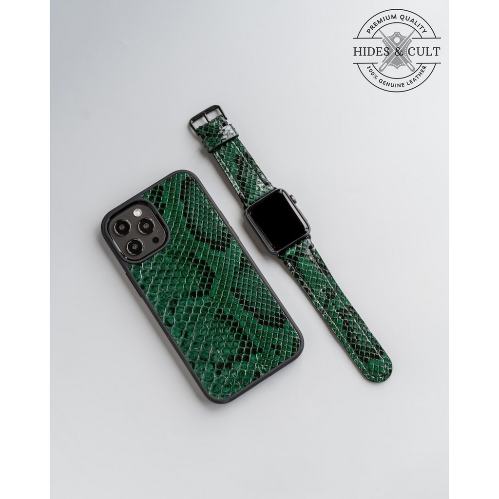 Luxury Green Exotic Python Print Shockproof Genuine Leather Iphone Case