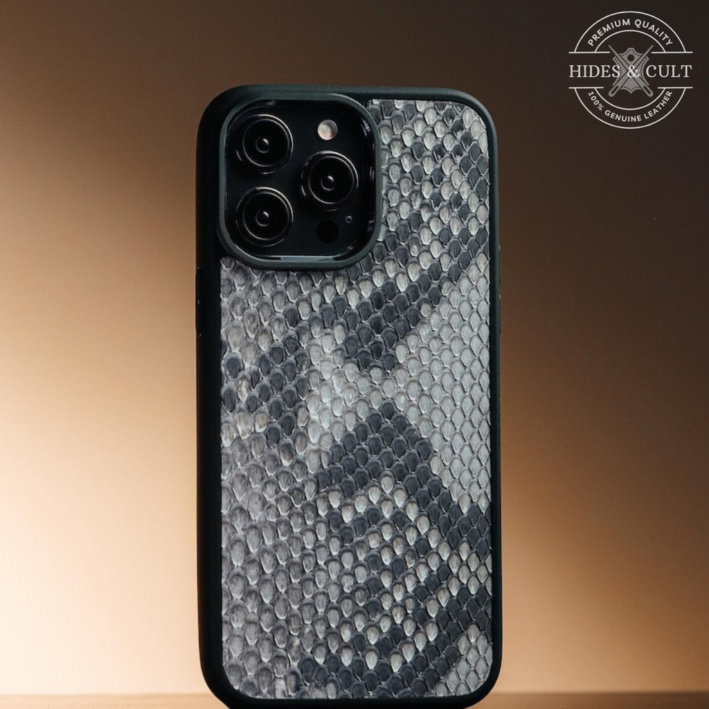 Luxury Exotic Natural Grey - White Python Print Shockproof Genuine Leather Iphone Case