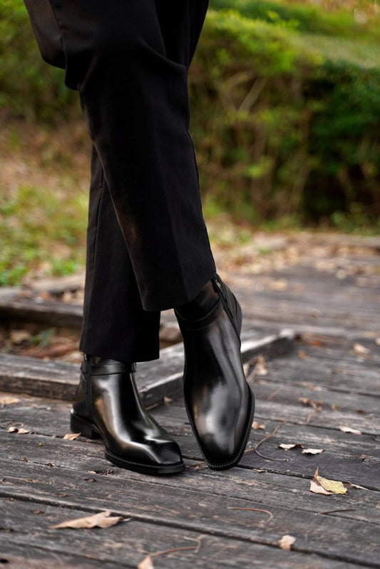 Black Classic Italian Single Strap Chelsea Boots | Hides&Cult