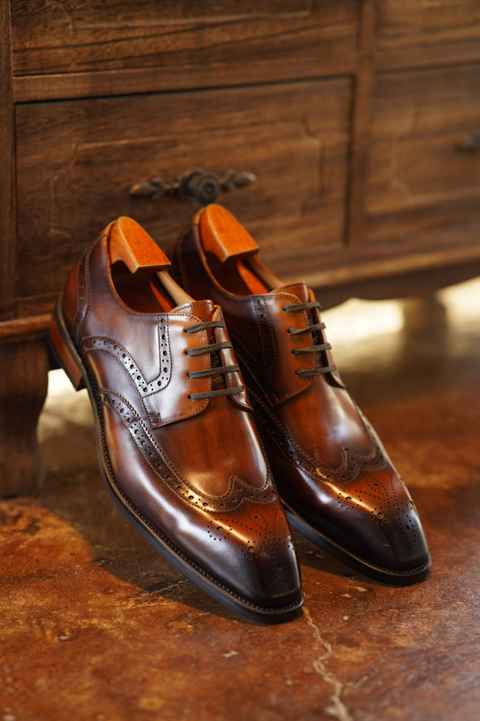 Brown Patina Lace Up Brogue Shoes | Hides&Cult