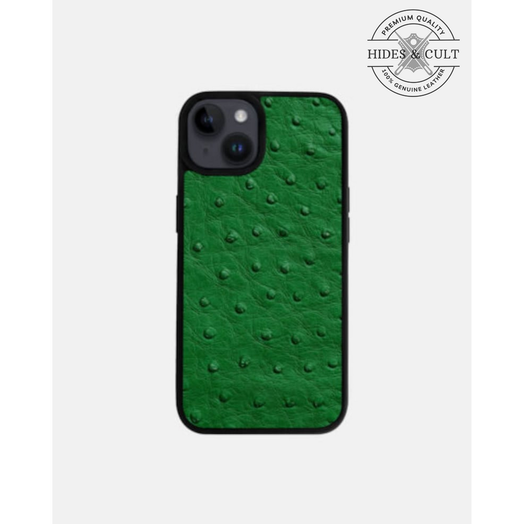 Luxury Green Ostrich Print Shockproof Genuine Leather Iphone Case
