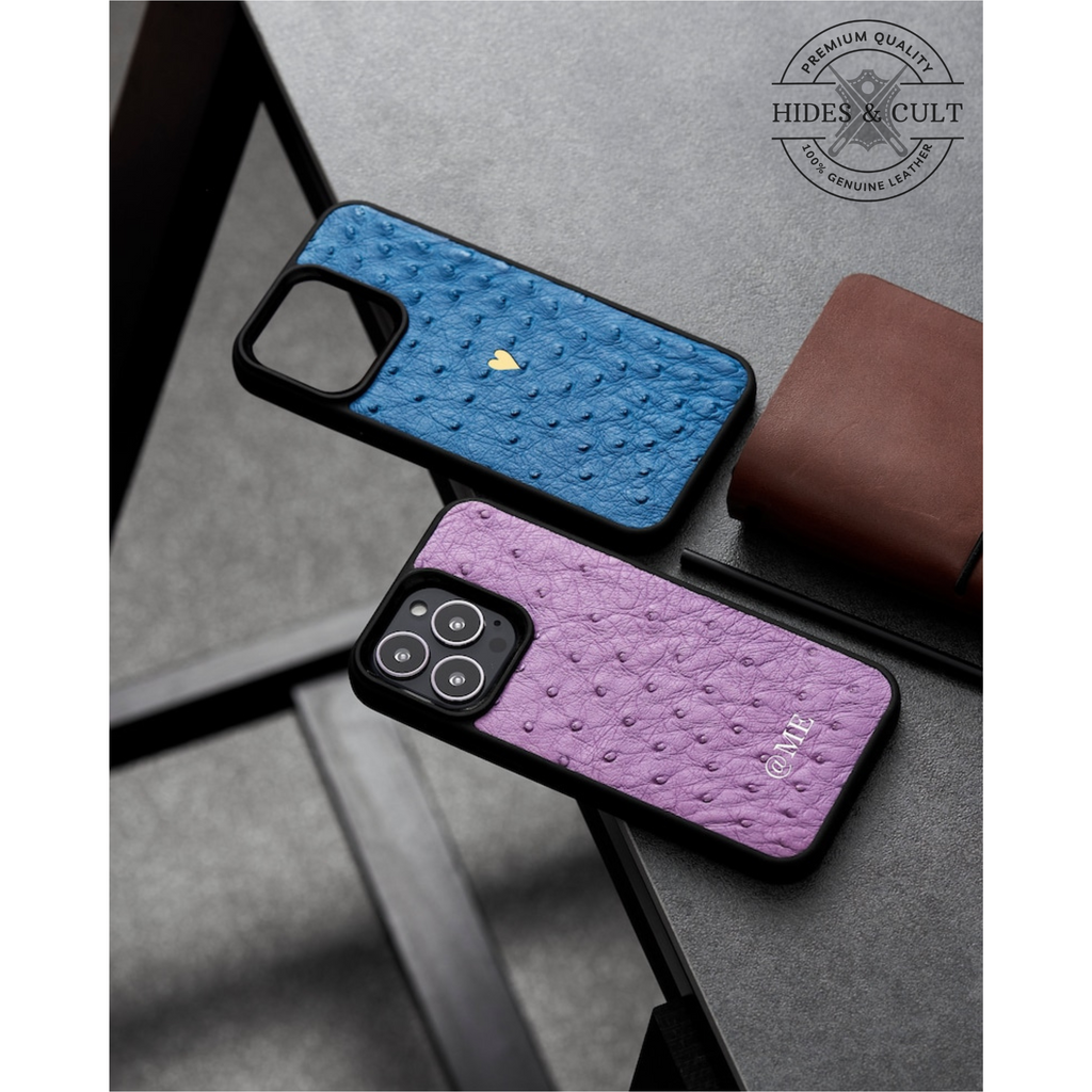 Luxury Purple Ostrich Print Shockproof Genuine Leather Iphone Case
