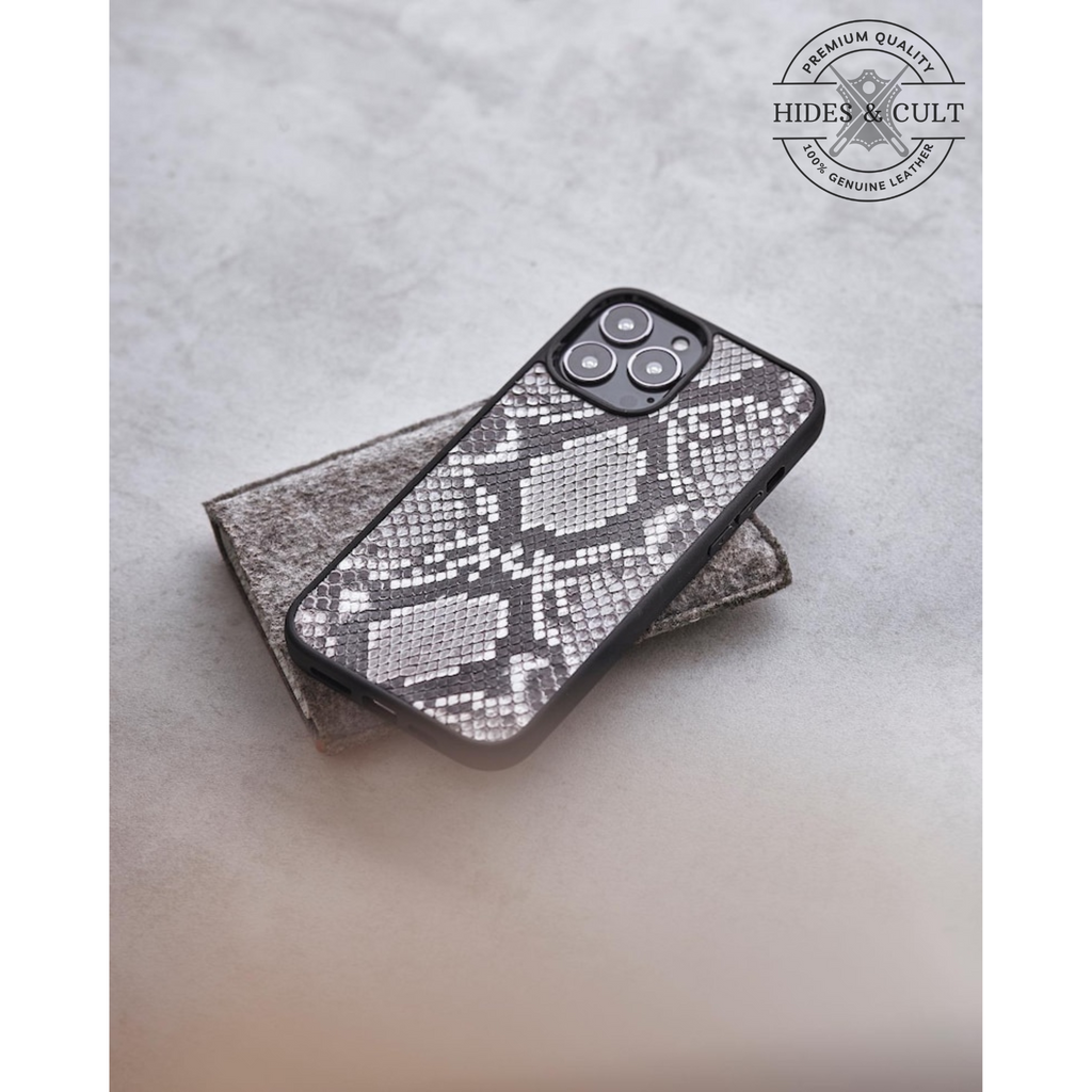 Luxury Exotic Natural Grey - White Python Print Shockproof Genuine Leather Iphone Case