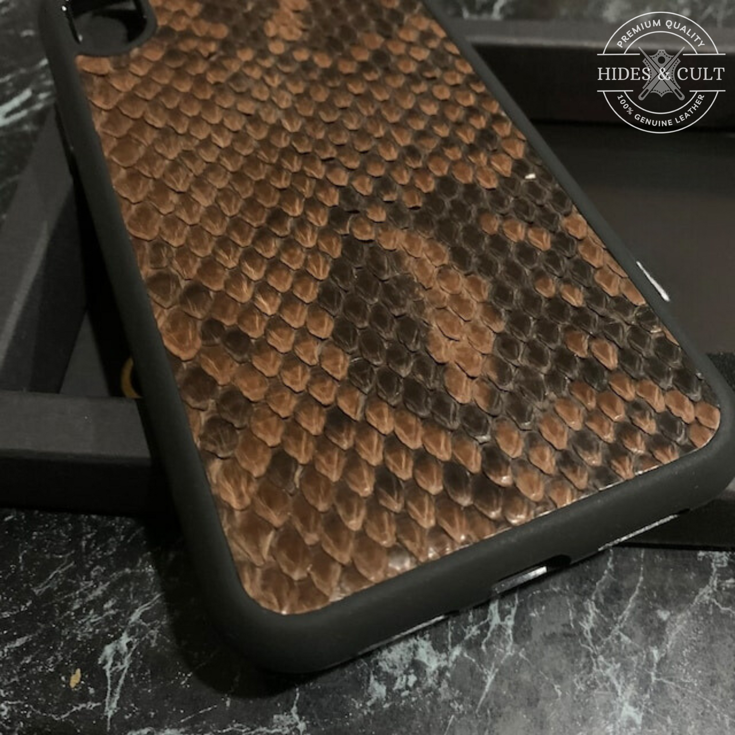 Luxury Brown Exotic Python Print Shockproof Genuine Leather Iphone Case