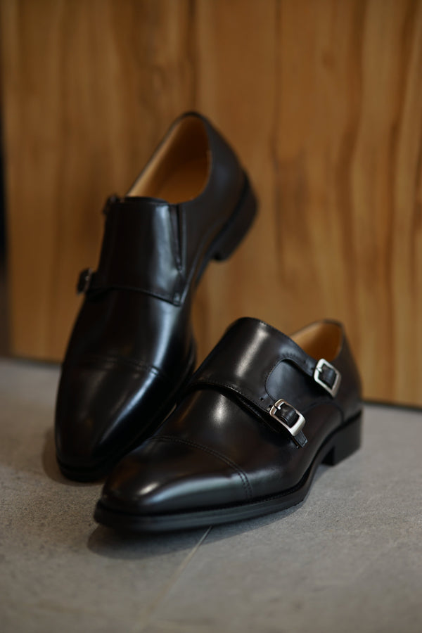 Black Double Monk Strap Shoes | Hides&Cult