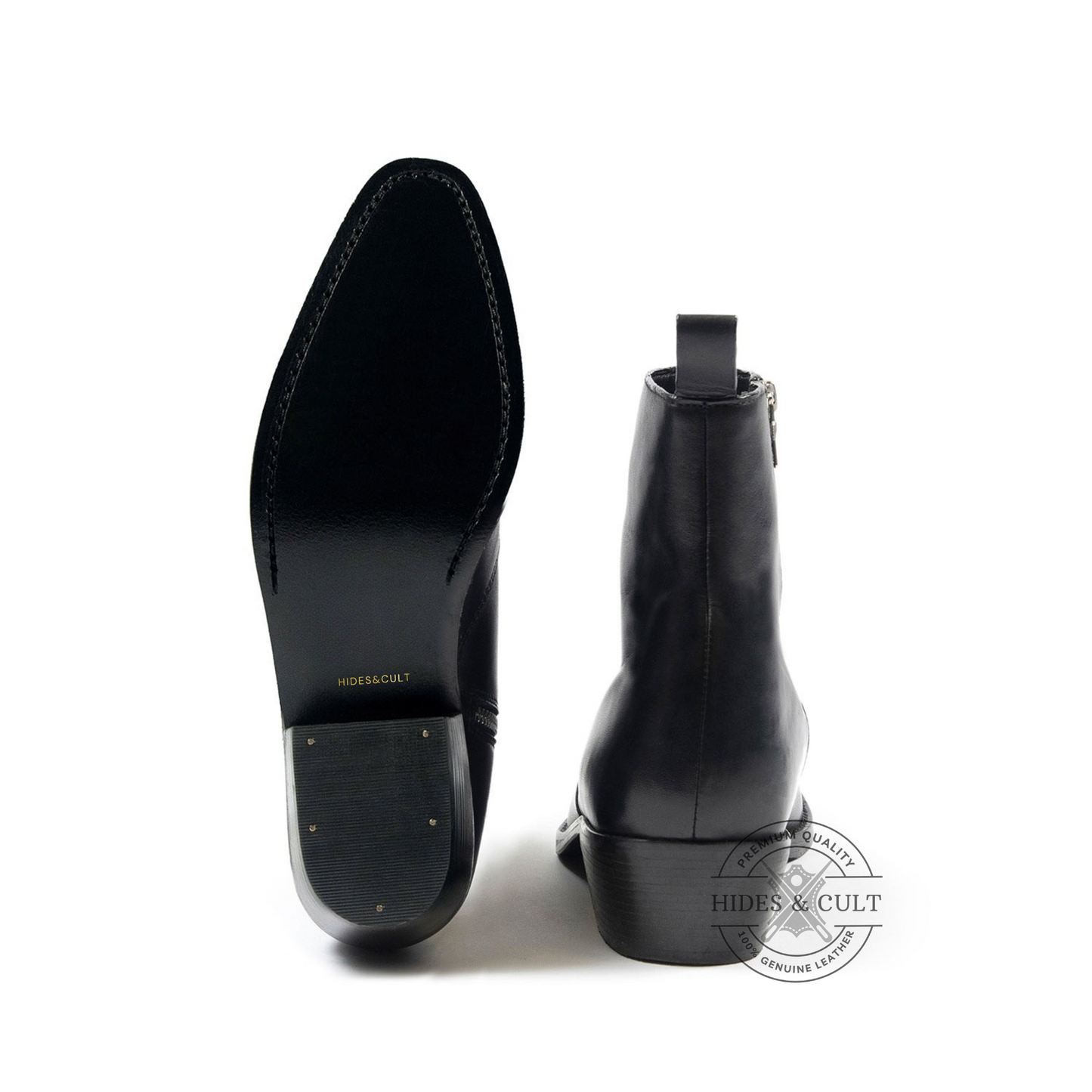 Black Genuine Leather Chelsea Boots Cuban Heel Men | HidesandCult