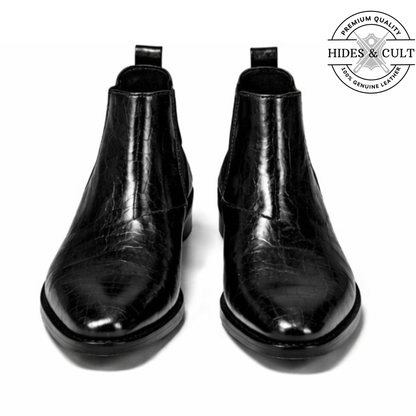 Black Croc Leather Party-wear Chelsea Boots | Hides&Cult
