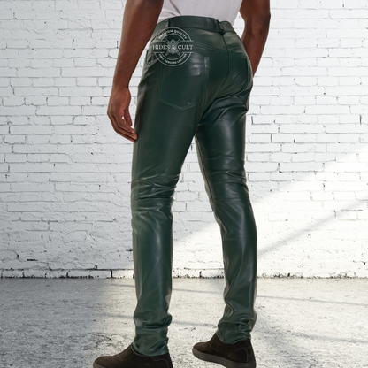 Mens Rich Green Genuine Soft Lamb Leather Pants