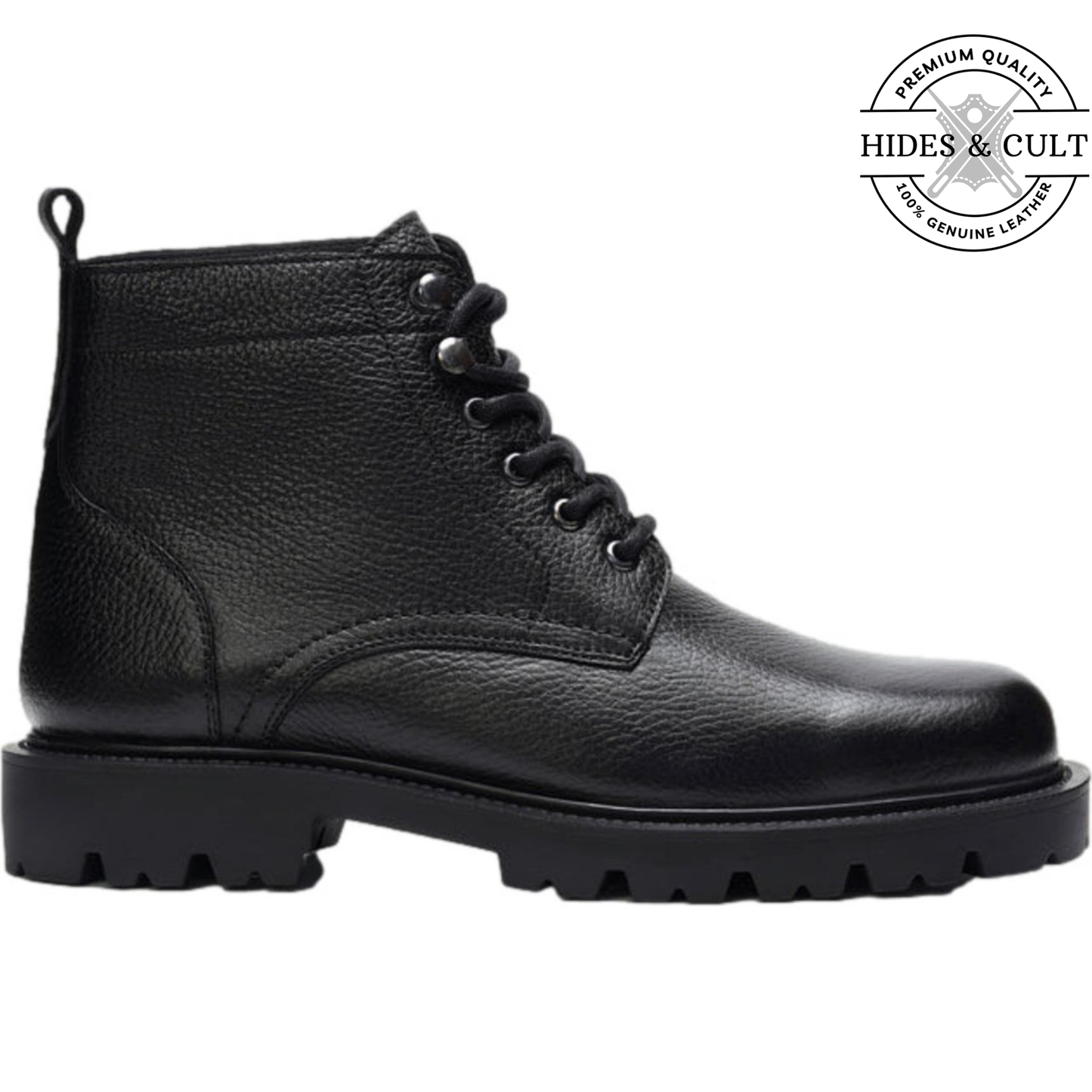 Black Milled Rugged Leather Boots | Hides&Cult