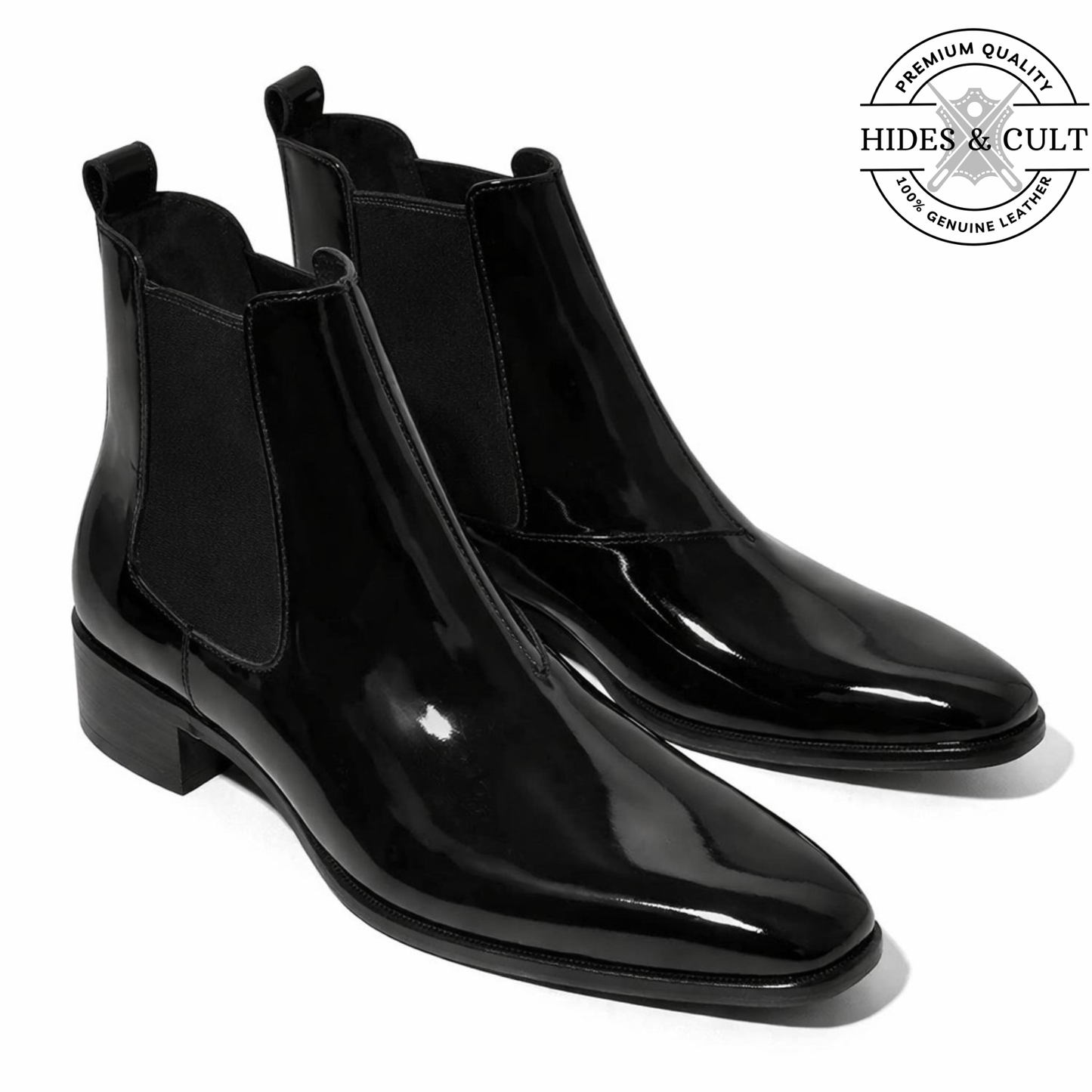 Black Patent Party-wear Leather Chelsea Boots | Hides&Cult