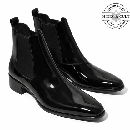 Black Patent Party-wear Leather Chelsea Boots | Hides&Cult