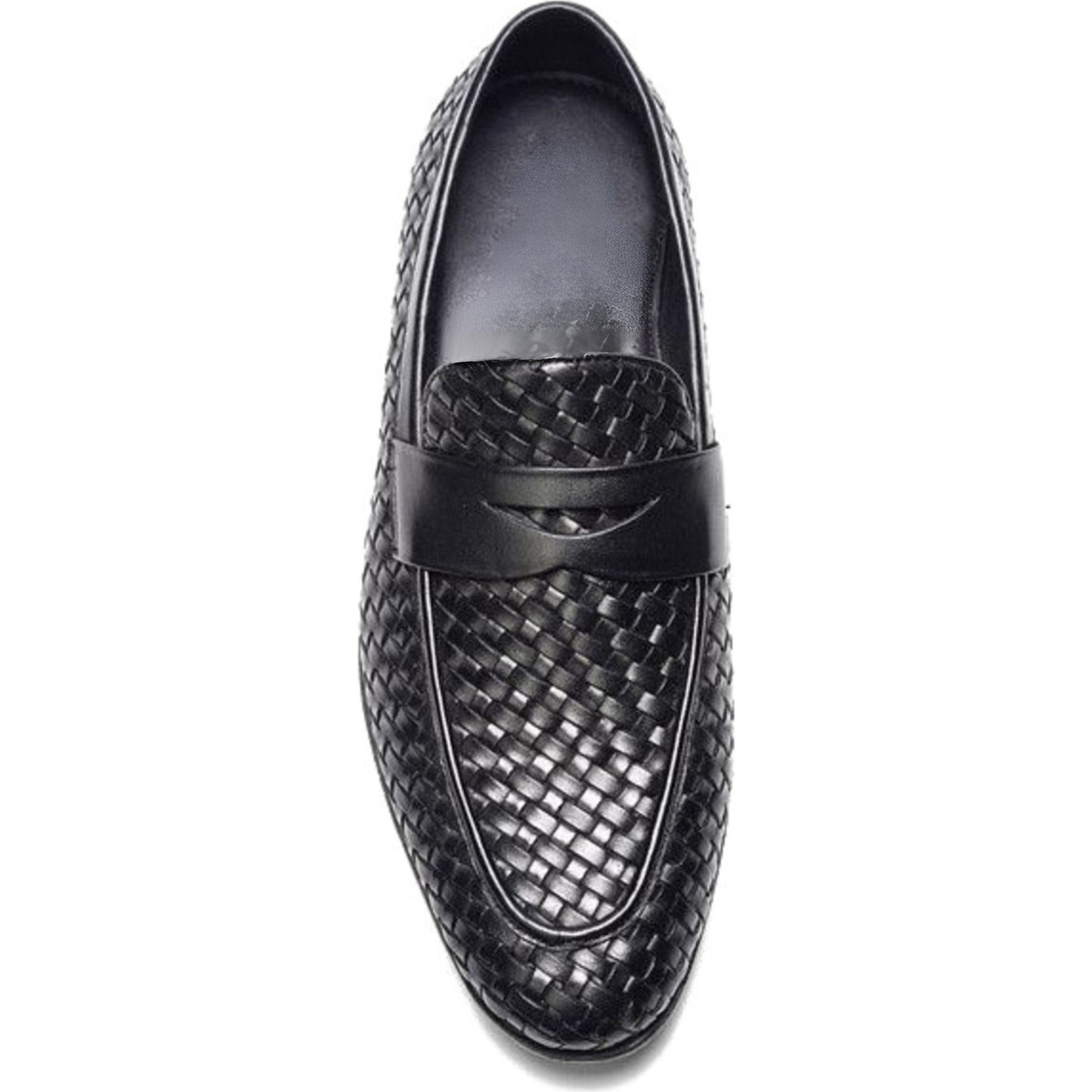 Black Woven Party-wear Leather SlipOns | Hides&Cult