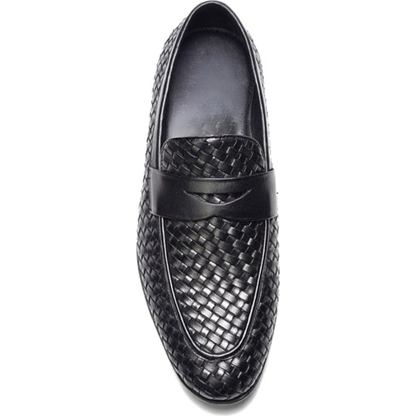 Black Woven Party-wear Leather SlipOns | Hides&Cult