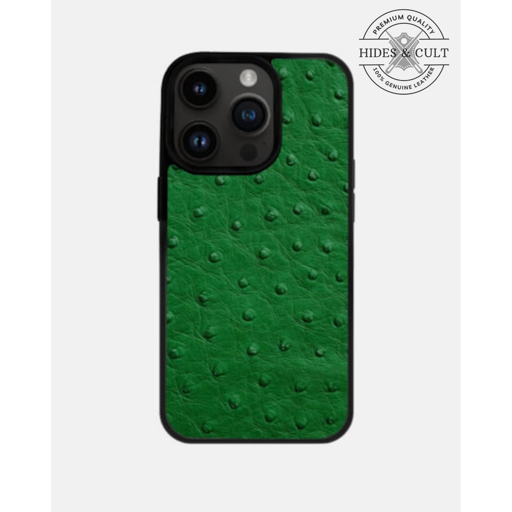 Luxury Green Ostrich Print Shockproof Genuine Leather Iphone Case