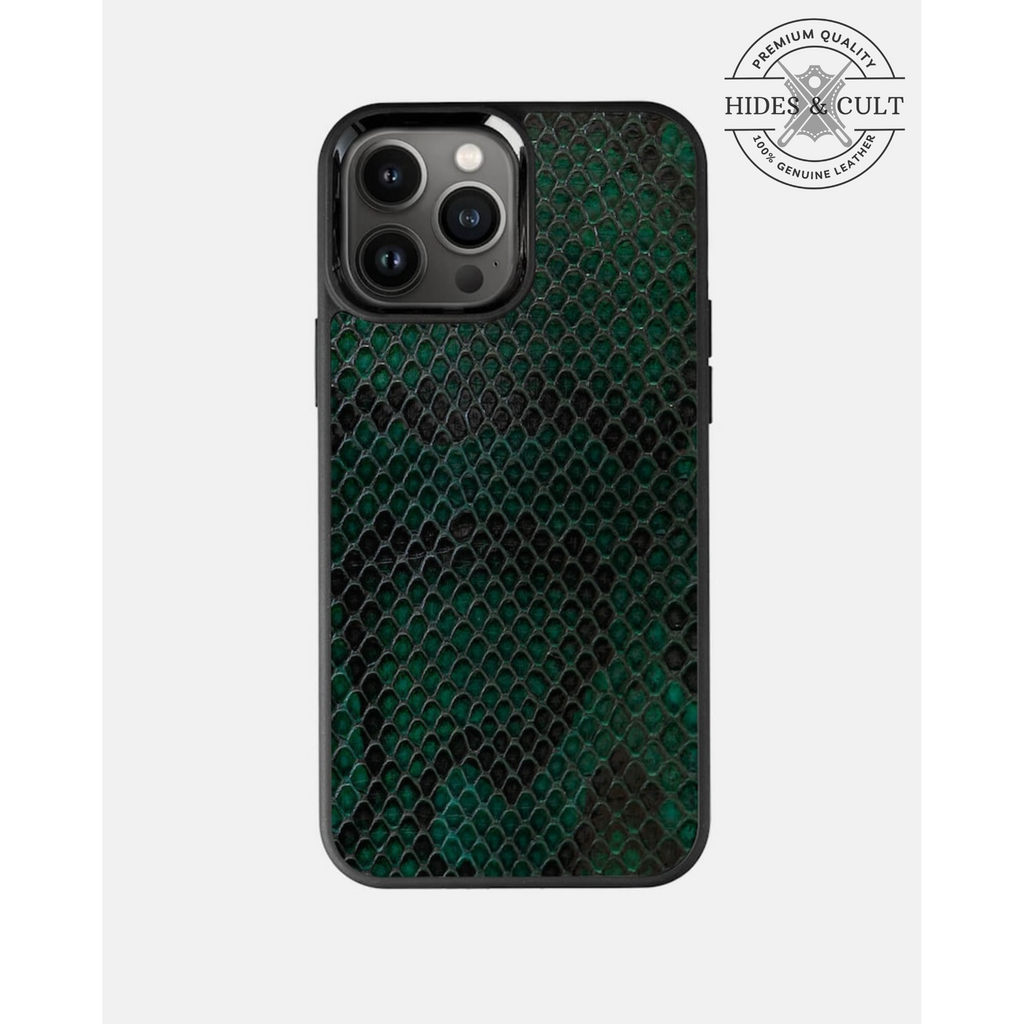 Luxury Green Exotic Python Print Shockproof Genuine Leather Iphone Case