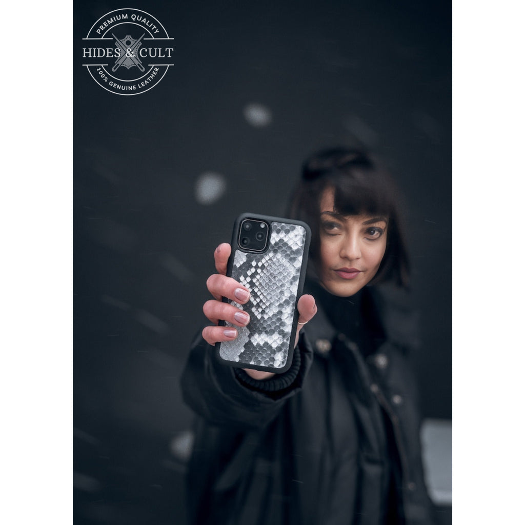 Luxury Exotic Natural Grey - White Python Print Shockproof Genuine Leather Iphone Case