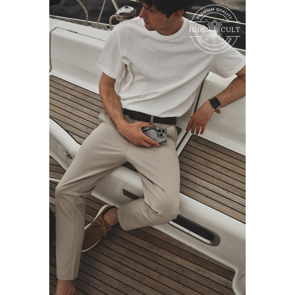 Luxury Exotic Natural Grey - White Python Print Shockproof Genuine Leather Iphone Case