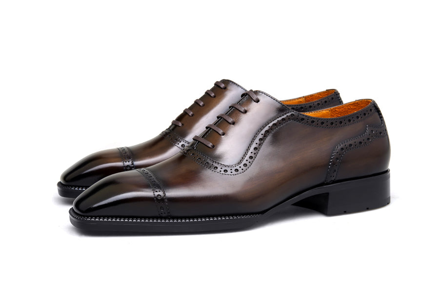 Brown Patina Toe Cut Oxford Brogue Shoes | Hides&Cult