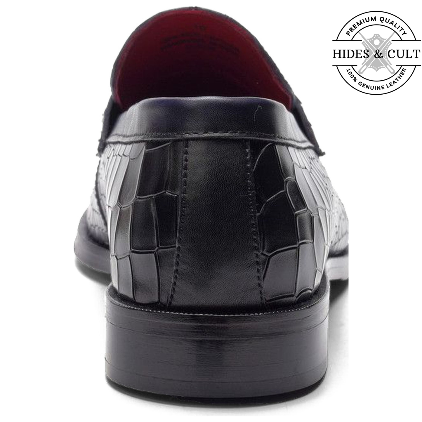 Black Croc Buckled Leather Moccasin Loafers | Hides&Cult