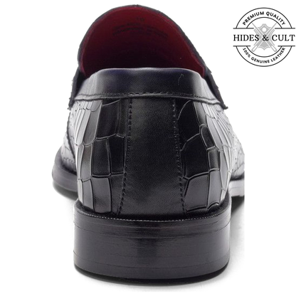 Black Croc Buckled Leather Moccasin Loafers | Hides&Cult