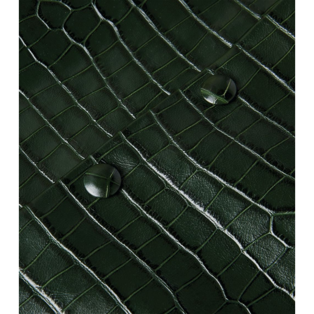 Womens Green Croc Embossed Effect Midi Length Genuine Leather Skirt