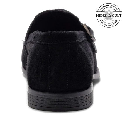 Black Suede - Blue Croc Double Monk Strap SlipOn Loafers | Hides&Cult