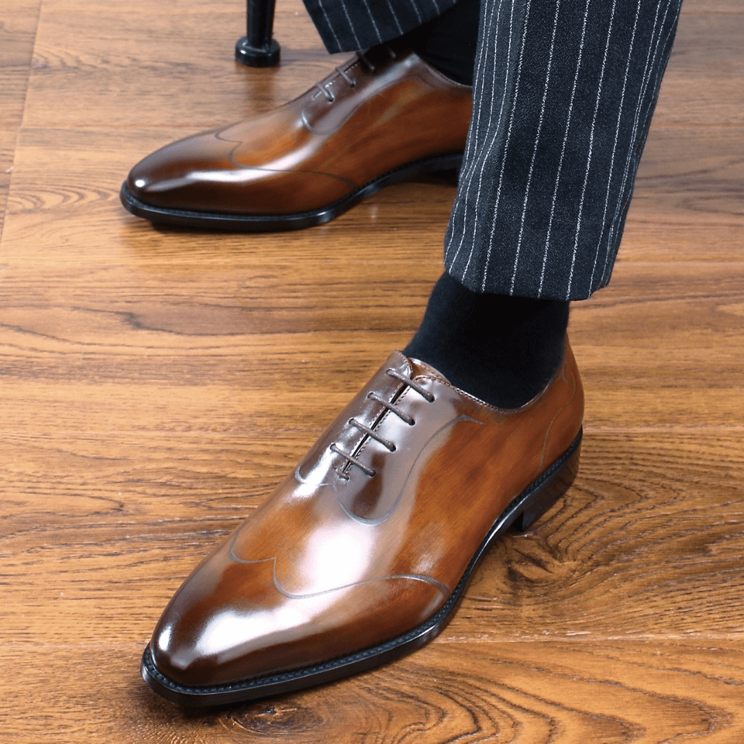 Brown Patina Marble Finish Wholecut Oxfords | Hides&Cult