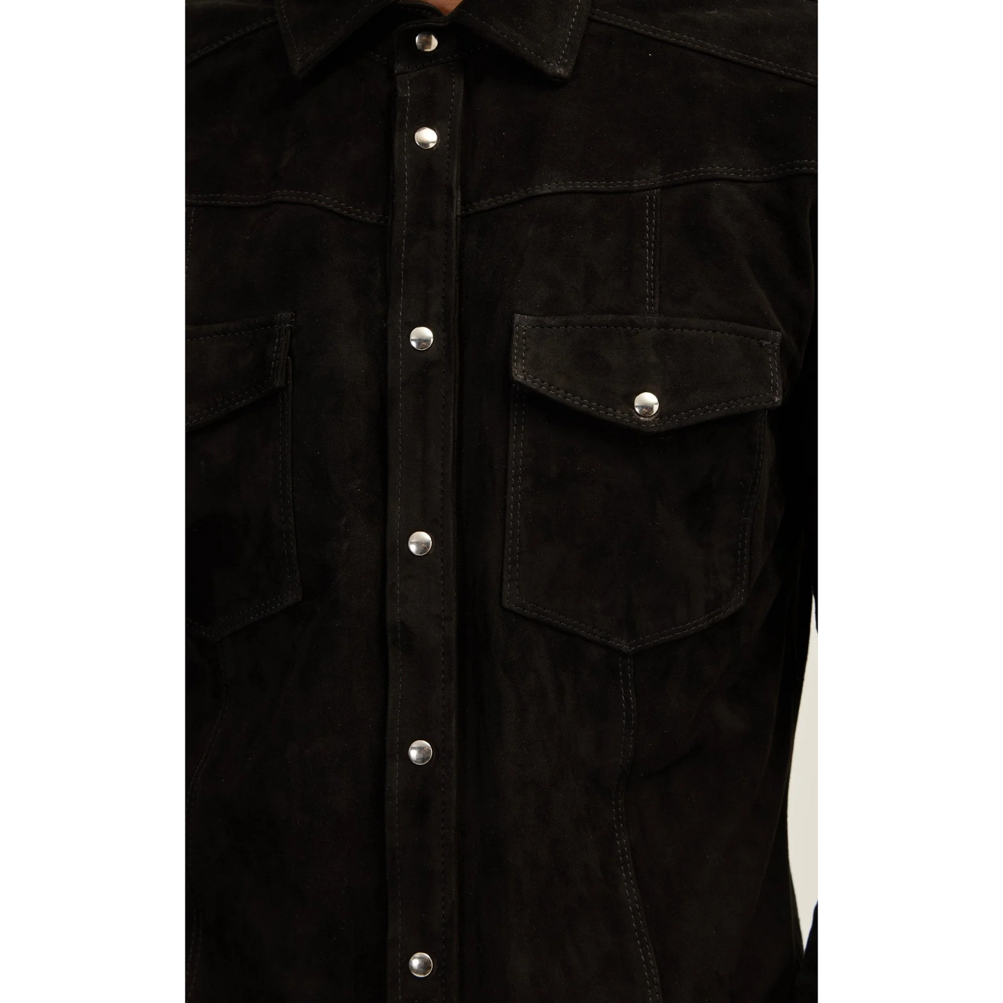 Mens Rich Black Suede Genuine Soft Lamb Leather Shirt