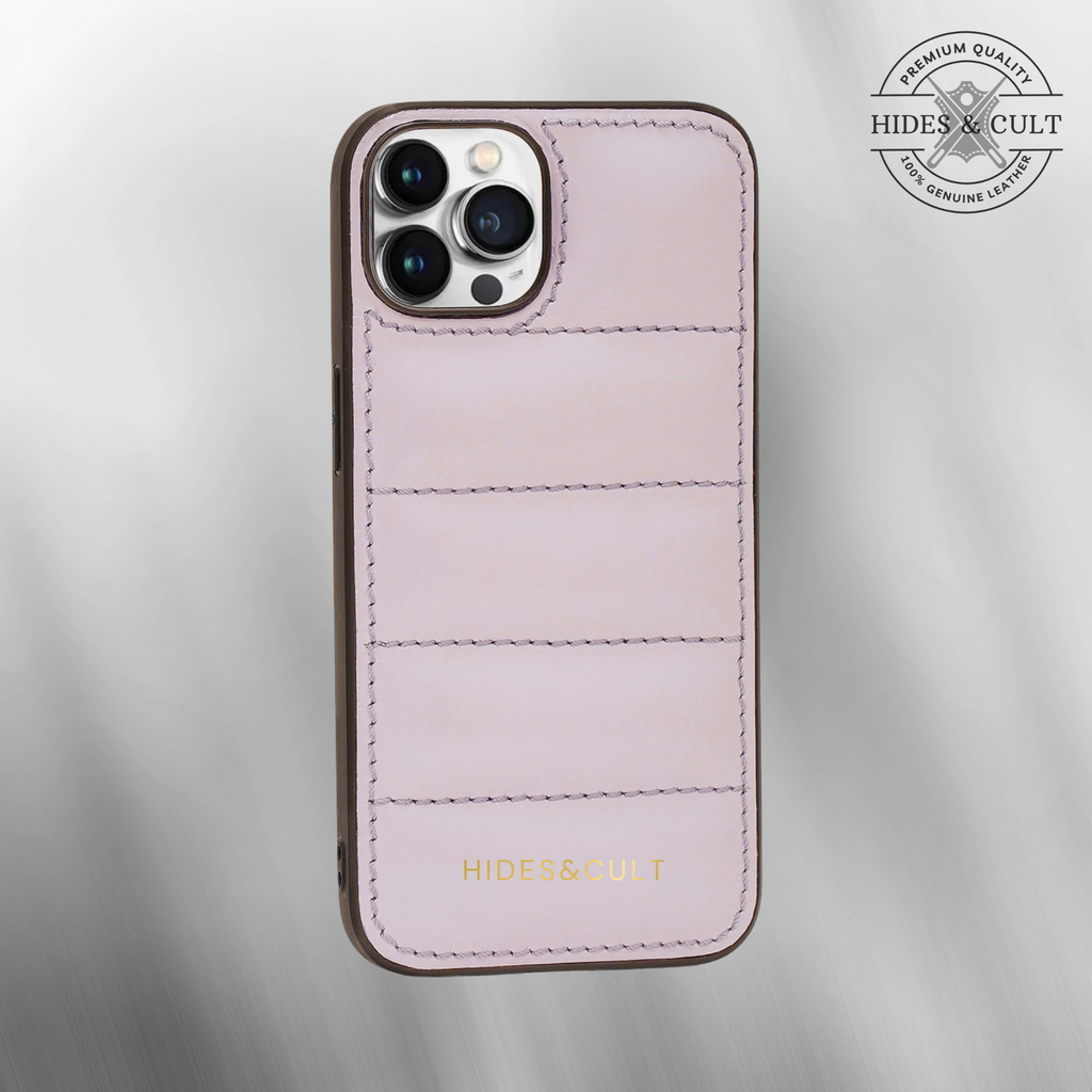Luxury iPhone Puffer Case - Lilac Patent Quilted Genuine Leather Iphone Case