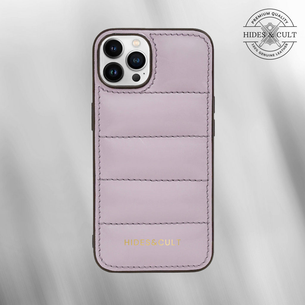 Luxury iPhone Puffer Case - Lilac Patent Quilted Genuine Leather Iphone Case